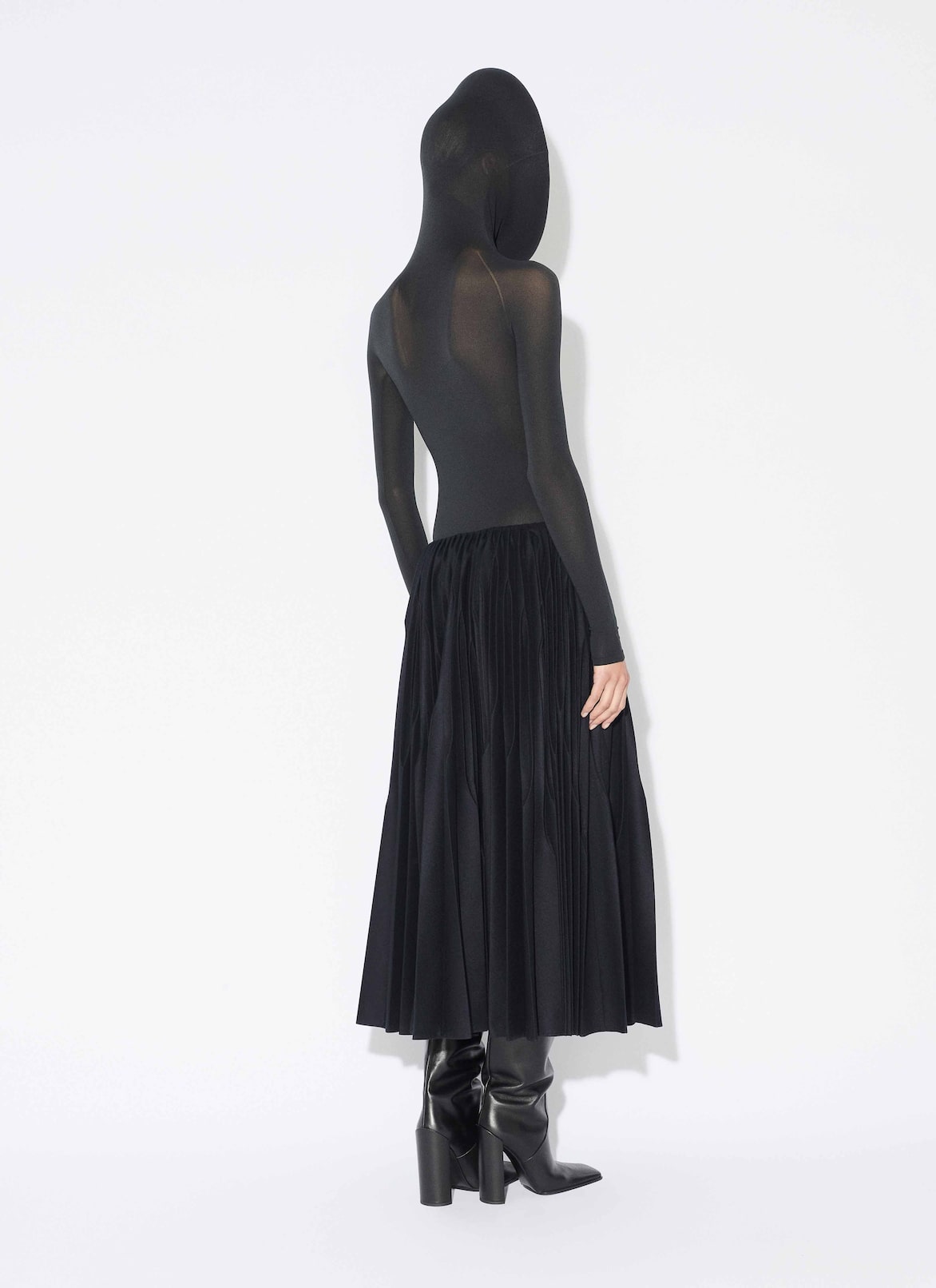 SCULPTURAL HOOD BODYSUIT IN SECOND-SKIN KNIT ALAÏA BLACK SCULPTURAL HOOD BODYSUIT IN SECOND-SKIN KNIT